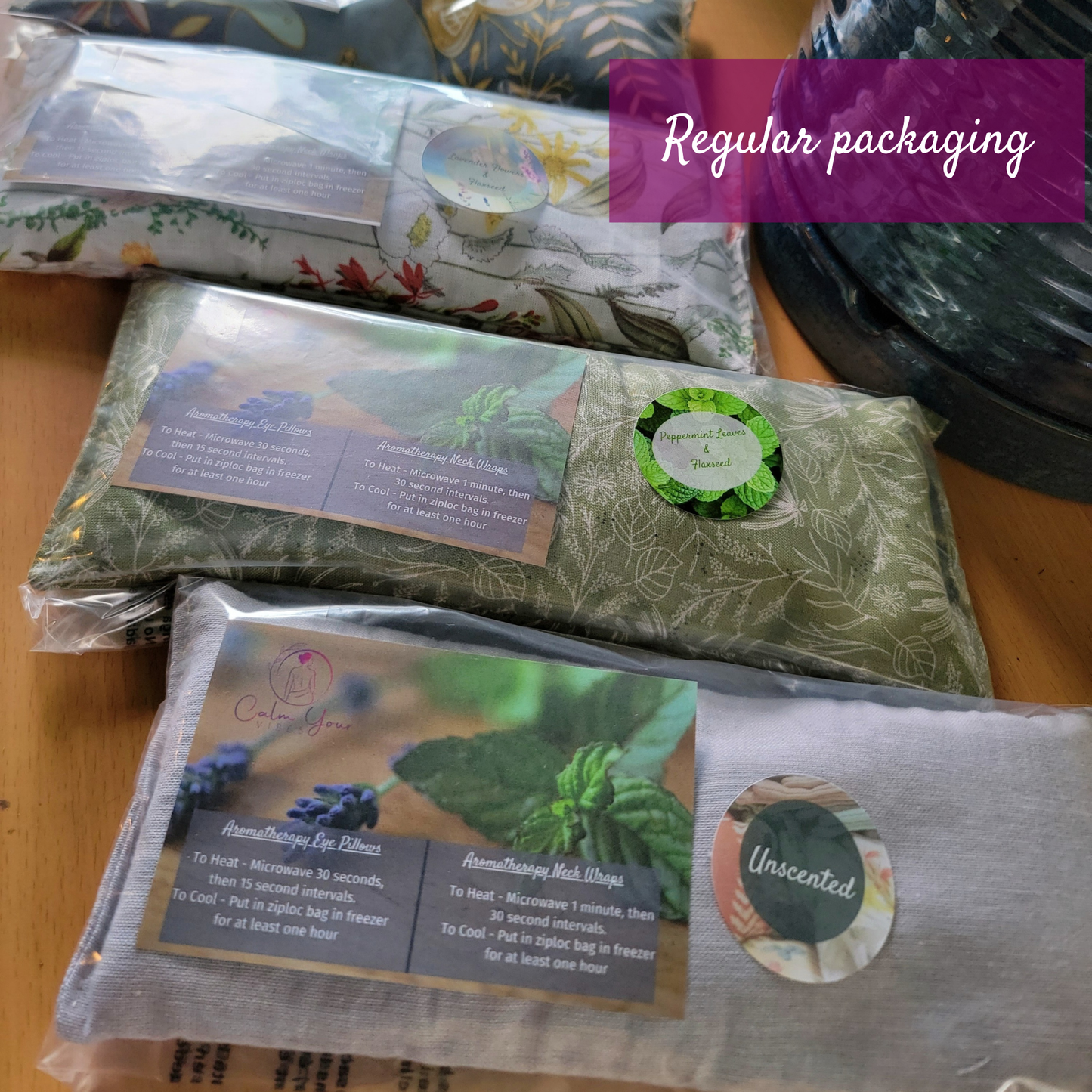 Aromatherapy Hot/Cold Weighted Eye Pillow - Soothing Patterns: Lavender and Peppermint / Rice and Flaxseed Mix / Olive Dragonflies