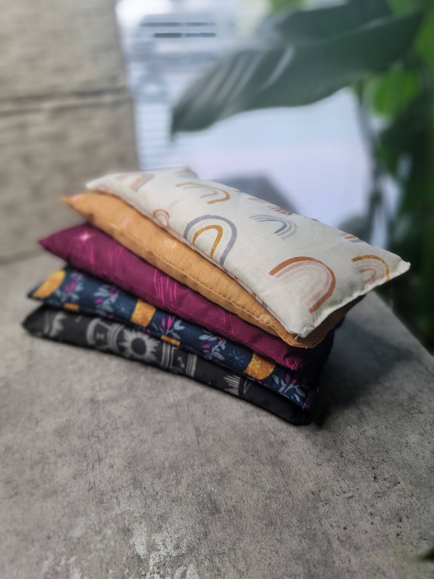 Aromatherapy Hot/Cold Weighted Eye Pillow - Moon and Sky fabrics: Lavender and Peppermint / Rice and Flaxseed Mix / Boho Sun