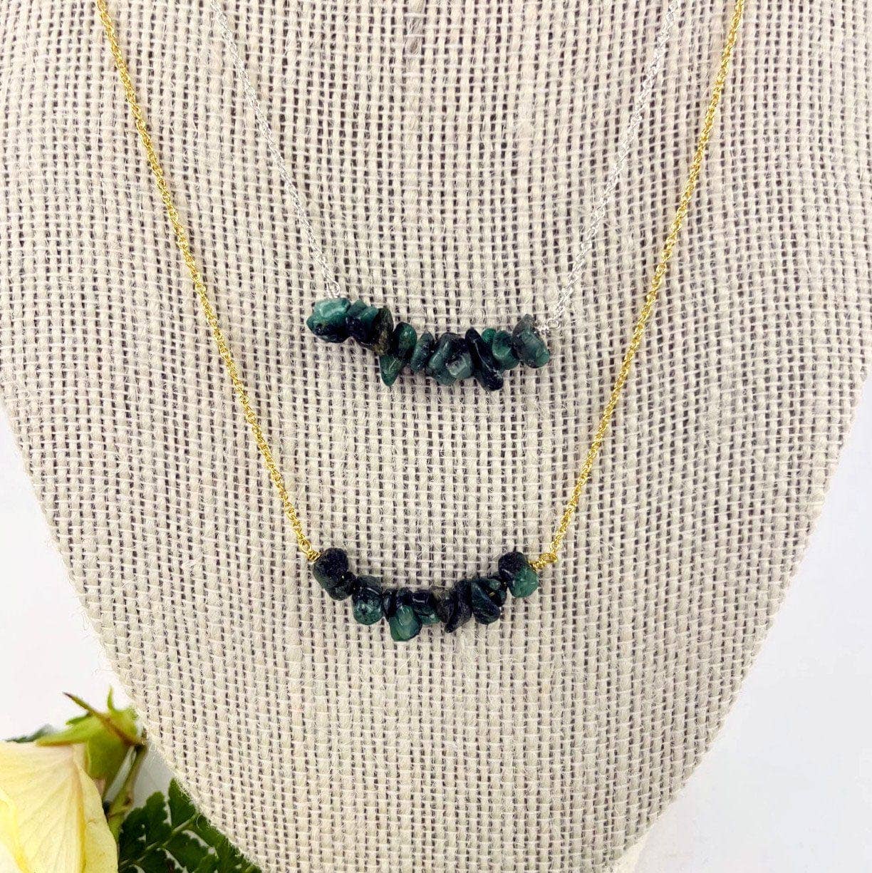 May Birthstone Necklace - Emerald: Gold over sterling